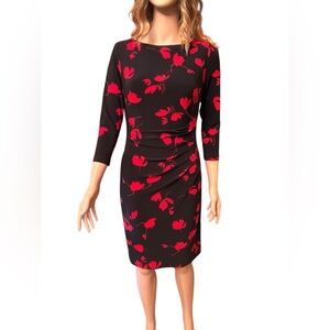 Lauren by Ralph Lauren Black Dress with Red Floral Design Size 4 Knee Length